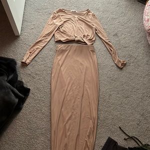 Beautiful tan two piece skirt set fashion nova